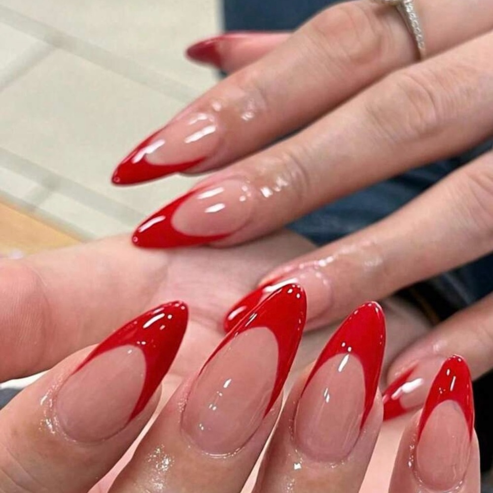 24 Pieces Red French Tip Almond Press-on Nails